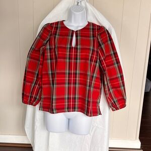 J Crew Red Tartan Plaid Size XS Puff-Sleeve Poplin Blouse Shirt BN161 Holiday